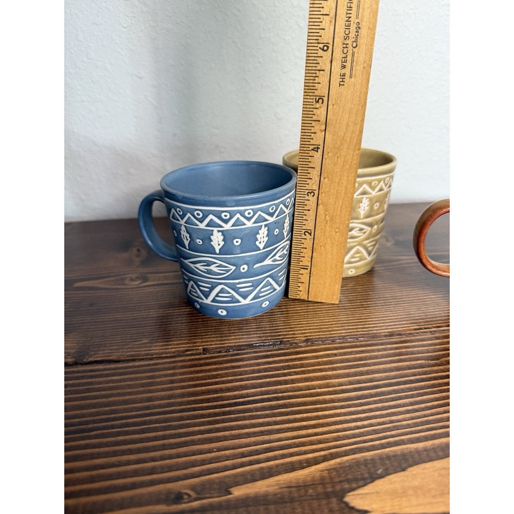 Vintage Pottery Barn Very Rare Cup Coffee Mug Vintage Set 3 Aztec Leaves - Picture 6 of 9
